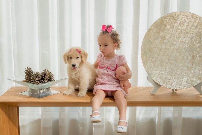 ensaio fotografico bebe e filhote cachorro